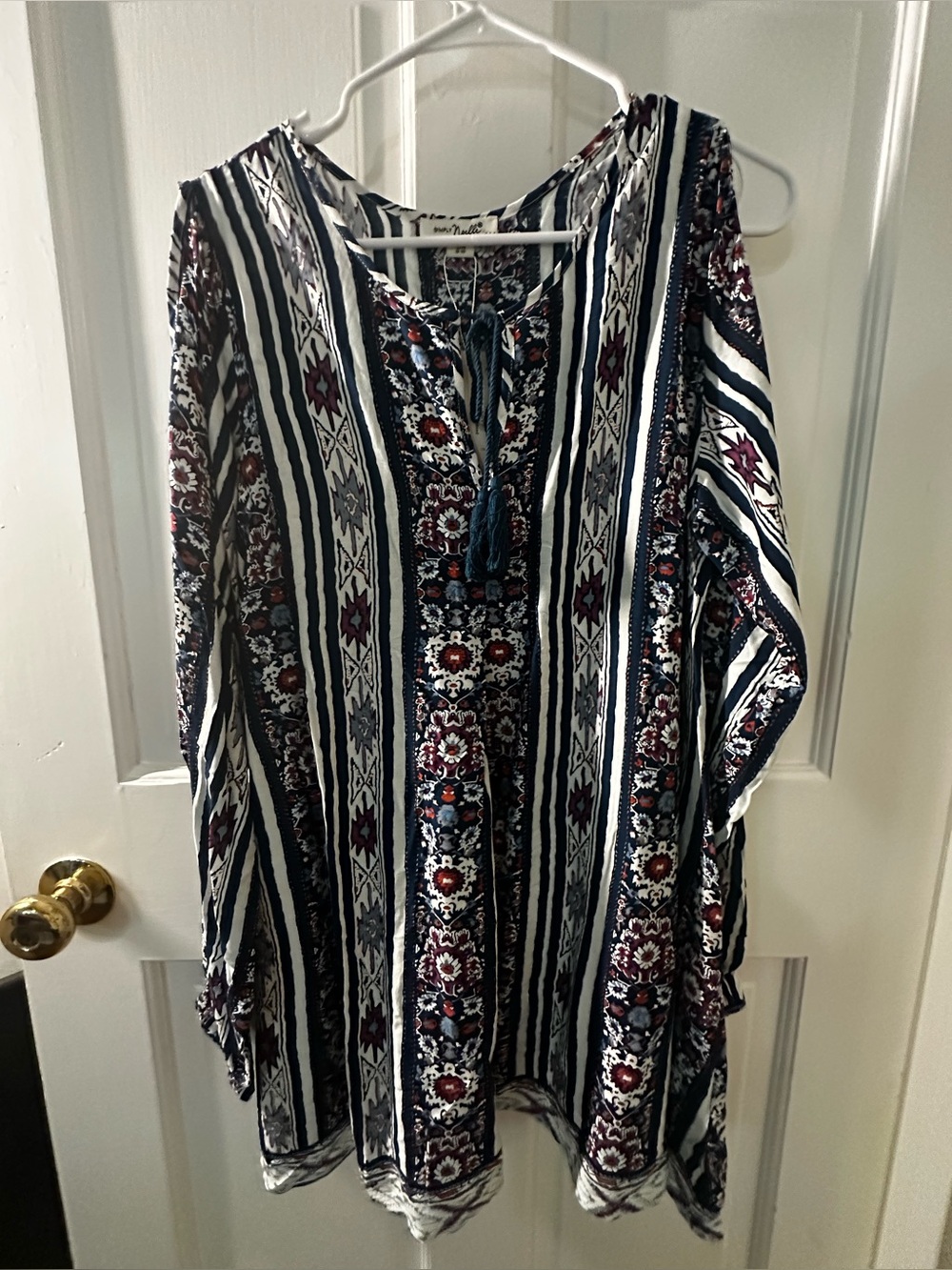 Simply Noelle Navy, White & Burgundy Striped Floral Tunic